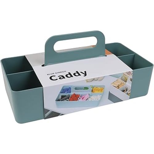 BLUE GINKGO Stackable Organizer Caddy – Korean-Made Portable Tote for Bathroom, Office, Crafts, or School Supplies (Long Rectangle, Green)