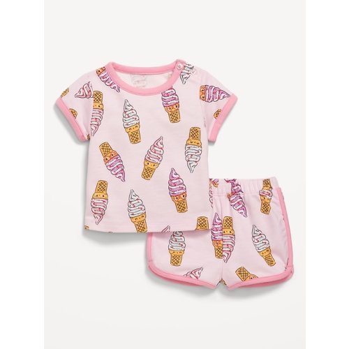 Printed French-Terry Ringer T-Shirt and Shorts Set for Baby