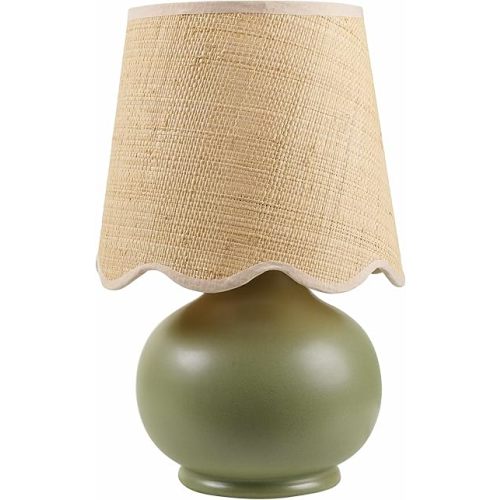 Theisseil Boho Ceramic Bedside Table Lamp for Bedroom Nightstand and Living Room - Shade Rattan - Green, Beige - 13" H
