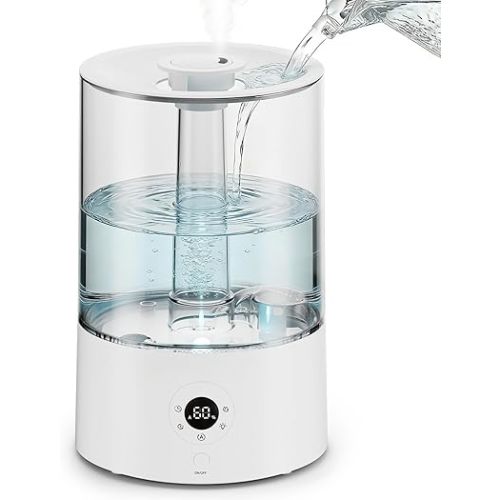Electactic Essential Oil Diffuser 3.8L Cool Mist Humidifier, Quiet Ultrasonic Humidifier for Bedroom, Baby Room, Home Office & Plants, 360 Nozzle, 3 Mist Levels, 7-Color Night Light