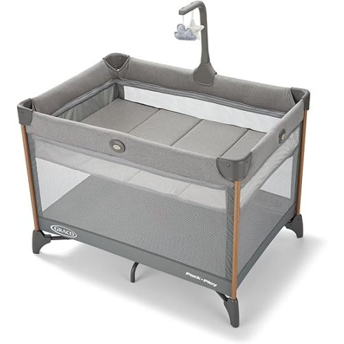 Graco On The Go Zip DLX Pack ‘n Play Playard, Folding Playpen with Bassinet, Portable Crib, Parker