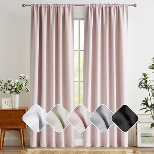 Back Tab and Rod Pocket Pink Blackout Curtains for Girls Bedroom Decor Baby Pink Thermal Insulated 100% Light Blocking Window Curtains for Living Room Nursery 40" wx95 l 2Panels