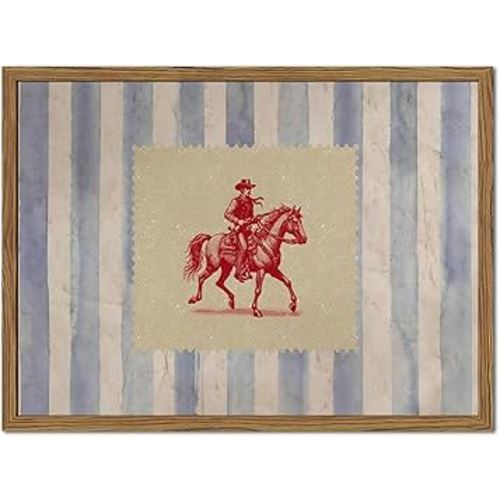 Vintage Western Wall Art, Mid Century Cowboy Rodeo Wall Decor, 16x24 in Framed, Striped Southwestern Poster Canvas Prints Country Horse Riding Artwork for Bedroom Living Room Farmhouse