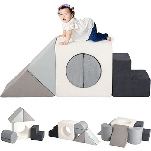 Asweets Baby Foam Climbing Blocks for Toddlers 1-3 Soft Play Set Indoor Climbing Toys Perfect Climbing Mats for Kids Multipurpose 6 PCS Foam Climber