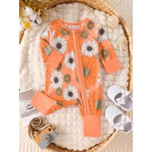 Baby Girl Floral Print Long Sleeve Zipper Front Casual Jumpsuit, Spring/Autumn | SHEIN USA