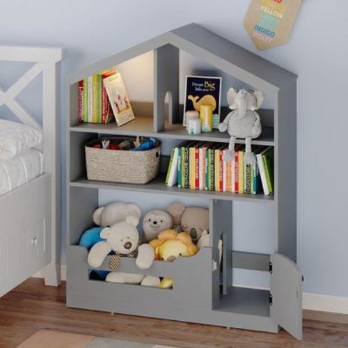 Kids Bookshelf Toy Storage Organizer, Wooden Toddler Bookcase, Children's Book House Three-Story Book House, Kids Reading Nook, White