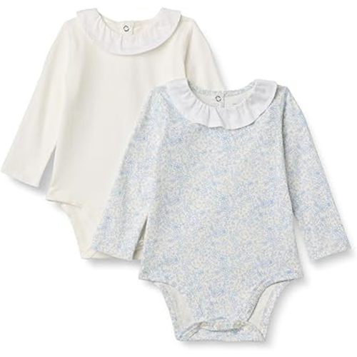 Amazon Essentials x Sofia Grainge Baby Girls' Long-Sleeve Ruffle Collar Bodysuit, Pack of 2