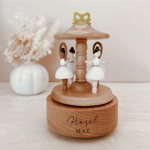 ALMOST PERFECT Heirloom Wooden Musical Carousel - Ballerina (Gold Bow)