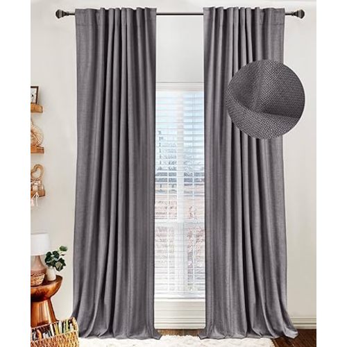 100% Blackout Shield Linen Blackout Curtains for Bedroom 84 Inches Long, Back Tab/Rod Pocket Living Room Drapes, Thermal Insulated Blackout Curtains 2 Panels Set, 50" W x 84" L, Darkgray