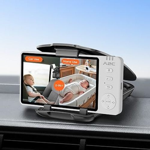 A2C Baby Car Camera for Backseat Wireless, USB Powered Baby Camera Monitor for Car Backseat & Home Use, 360° Rotating Rear Seat Monitor (1000ft) with 5" HD 1080P Auto/Manual Night Vision Screen