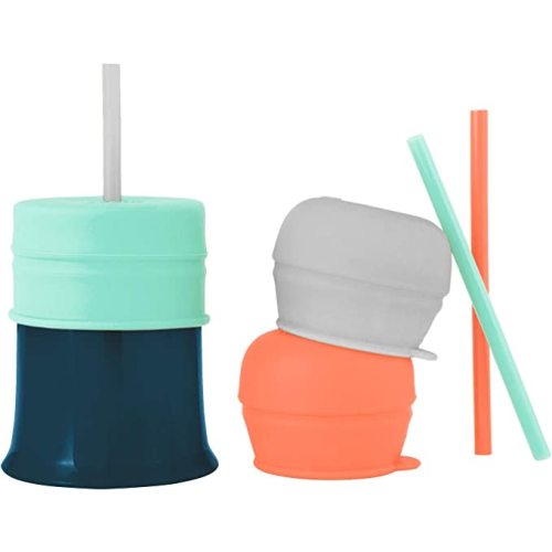 Boon SNUG Silicone Straw Cup - Includes 3 Stretchy Sippy Cup Lids, 3 Straws, and Toddler Cup - Convert Any Kids Cups or Toddler Cups into Straw Sippy Cups - Mint - Cup w/ straw