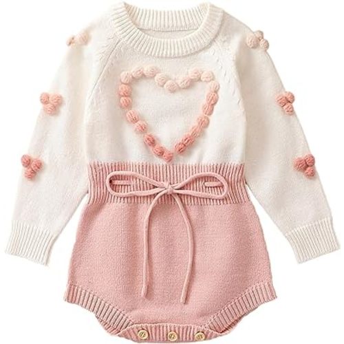 Baby Girl Knitted Romper Sweater Long Sleeve Knit Embroidery Floral One Piece Bodysuits Warm Fall Winter Clothes