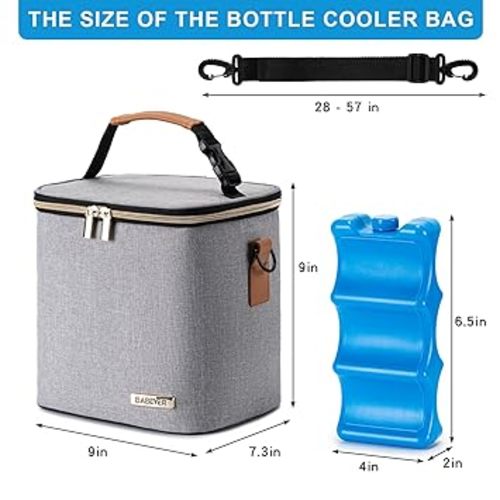BABEYER Breastmilk Cooler Bag with Ice Pack Fits 6 Baby Bottles Up to 9 Ounce, Baby Bottle Bag with Shoulder Strap for Nursing Mom Daycare, Grey