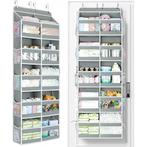 Yecaye 5-Tier Over The Door Organizer Dual-Column, 80lbs Load Over The Door Storage of 10 Compartments, Heavy Duty Door Organizer Hanging for Bedroom Closet Nursery Bathroom Pantry, Gray, 2 Pack