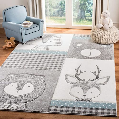 SAFAVIEH Carousel Kids Collection Area Rug - 8' x 10', Grey & Ivory, Animal Design, Non-Shedding & Easy Care, Ideal for High Traffic Areas for Boys & Girls in Playroom, Nursery, Bedroom (CRK188B)
