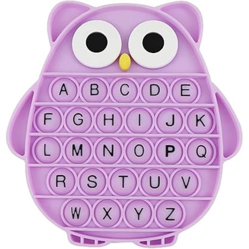 Push Pop Bubble Fidget Sensory Toy, Silicone Stress Relief Popping Toy, ABC Alphabet Owl Shaped Educational Learning Tools for Toddlers Kids Students (Black Letters-Purple)