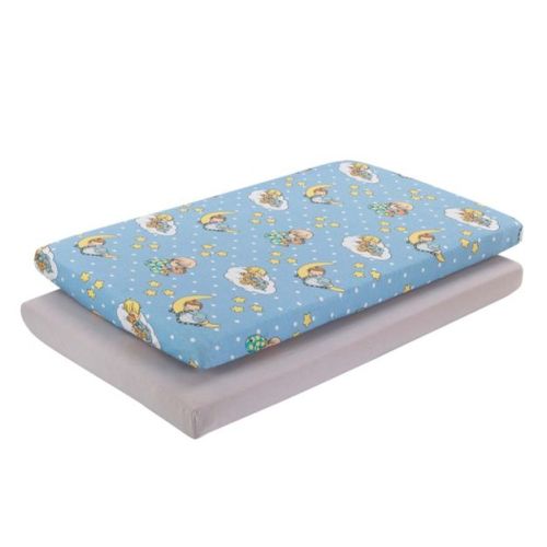 Everyday Kids 2-Pack Pack 'n Play Sheets – 100% Jersey Cotton, Blue & Yellow Precious Moments Designs, Soft Fitted Sheets for Portable or Mini Cribs