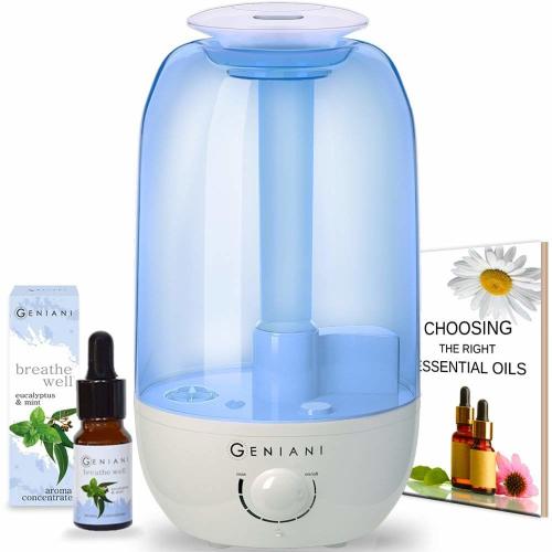 GENIANI Ultrasonic Cool Mist Aroma Humidifier with NIGHTLIGHT and Essential Oil Set - Best Aromatherapy Humidifiers for Bedroom/Living Room/Office and House | Quiet Operation, Safe for Baby - 2.4L