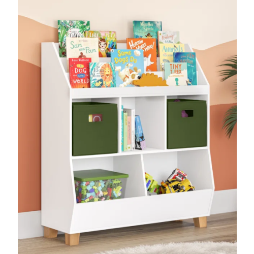 RiverRidge Kids Catch-All 35in Toy Organizer with Cubby Storage, Toy Storage Bins and Bookshelf - White