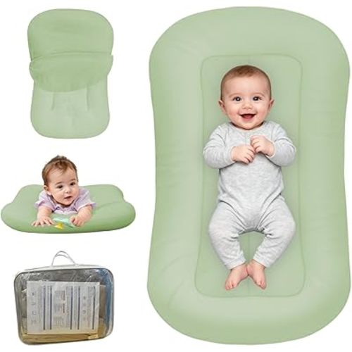 Baby Lounger for Newborn, Bionic Design Baby Lounger, Soft Organic Cotton Breathable Lounger for Infants 0-24 Months (Green)