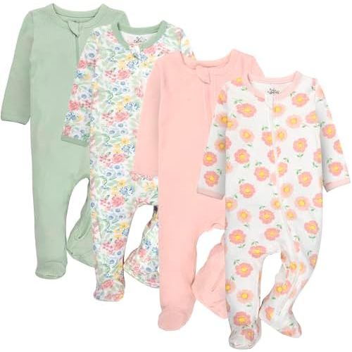 Baby Essentials Girls 4 Piece Patterned and Solid Pack Footies
