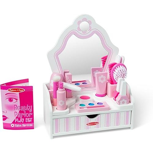 Melissa & Doug Wooden Beauty Salon Play Set With Vanity and Accessories (18 pcs) - FSC Certified
