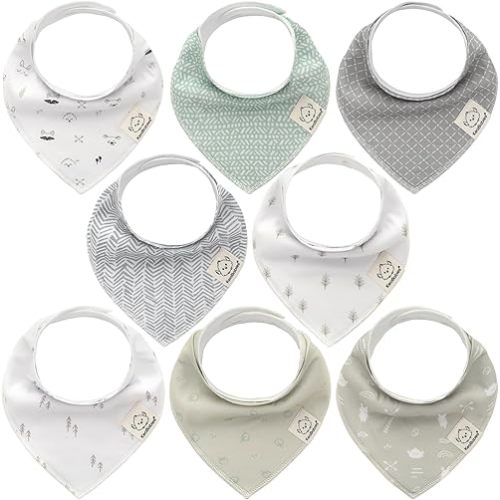 KeaBabies 8-Pack Organic Baby Bandana Drool Bibs for Boys Girls - Soft Cotton Drooling & Teething Bibs for Infants, Toddlers, Super Absorbent Cotton Bandana Bibs for Baby Boy & Girl, Unisex (Nordic)