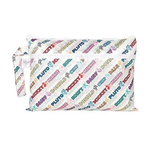 Bumkins Disney Waterproof Wet Dry Clutch Bag for Baby, Travel, Swim Suit, Diapers, Pump Parts, Pool, Gym Clothes, Toiletry, Hook to Stroller, Daycare, Packing Pouch, Zip Bag, Mickey and Friends White