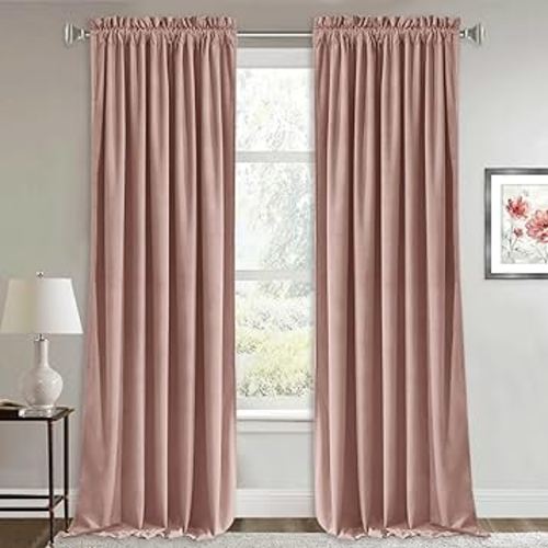 RYB HOME Dusty Pink Velvet Curtains for Nursery - Cute Luxury Window Decor Super Soft Rod Pocket Thermal Insulted Drapes for Girls Bedroom Dormitory, W52 x L96, 2 Panels Set