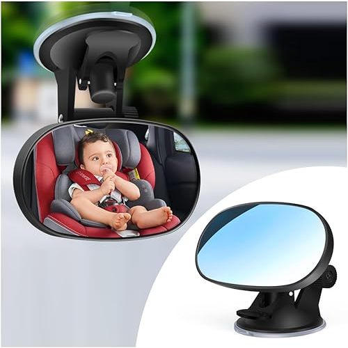 Baby Car Mirror Rear Facing,HD Wide Angle + 360° Adjustable Car Rear View Mirror,Universal Car Interior Accessories Suction Cup Mirror for Car Seat Rear Facing, 4.72x3.33x2.6 inch, Black