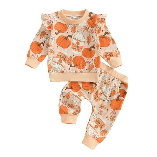 BemeyourBBs Fall Winter Toddler Baby Girl Clothes Cute Print Ruffle Shirt Top Pants Set 2 Piece Newborn Infant Girl Outfit