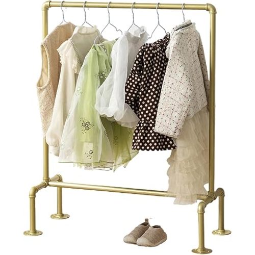Kids Pipes Dress up Racks, Kids Clothing Racks, Child Garment Racks, Hanging Clothes Rod Storage Shelf Organizers Shelves Shelving, Gold Metal