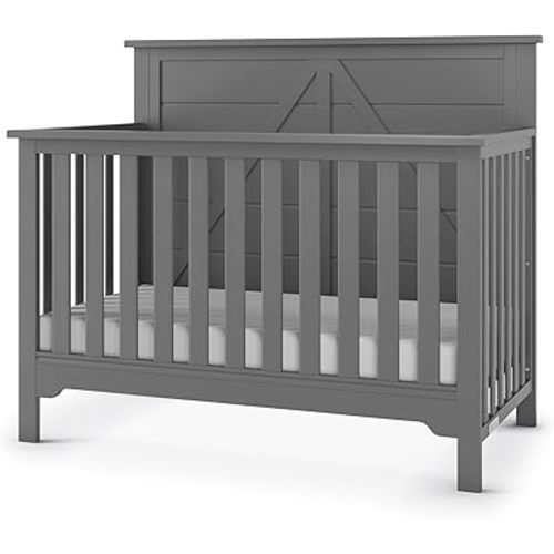Child Craft Woodland 4-in-1 Convertible Crib, Baby Crib Converts to Day Bed, Toddler Bed and Full Size Bed, 3 Adjustable Mattress Positions, Non-Toxic, Baby Safe Finish (Brushed Pebble)