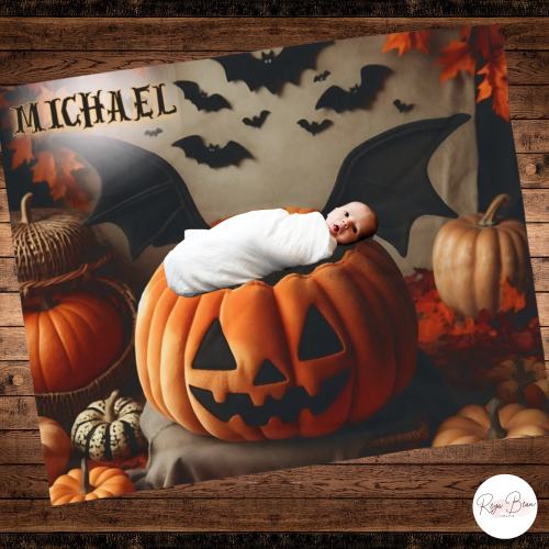 First Halloween Baby Photoshoot Blanket Backdrop, Spooky Pumpkin Bat Wings Newborn Plush Throw Blanket, Unique Goth Baby Costume Photo Idea