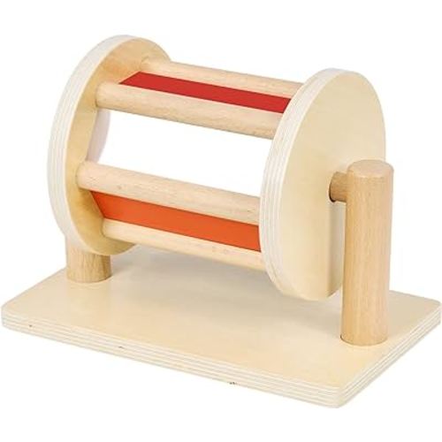MORITECK Montessori Spinning Drum Baby Toy for 6-12 Months Old, Tummy Time Toys, Wooden Spinning Rainbow BabyToys for Boy and Girls