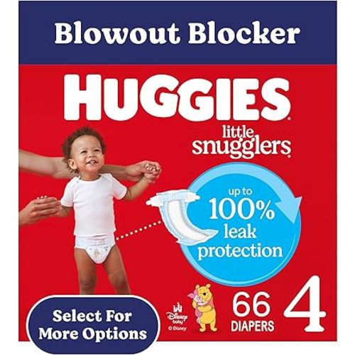 Huggies Size 4 Diapers, Little Snugglers Baby Diapers, Size 4 (22-37 lbs), 66 Count, Packaging May Vary