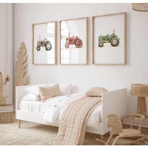 Tractor Prints, Nursery Prints, Boys Bedroom Prints, Boys Room Prints, Nursery Decor, Grey Tractor, Green Tractor, Retro Tractors
