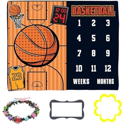 Baby Age Blanket, Personalized Holiday Blanket for Newborn Baby Shower, Basketball Jersey Photography Background Prop for Neutral Newborn Baby, Baby Boy and Girl Gifts 47"x40" BTLSLY134