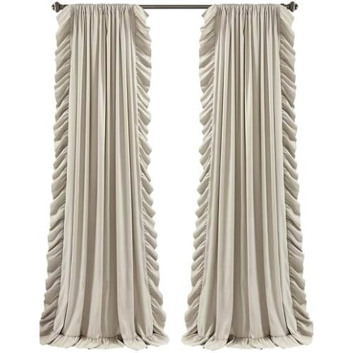 Lush Decor Reyna Ruffle Window Curtain Panel Set, Pair, 54" W x 84" L, Wheat - Flowy Curtain Set - Romantic Ruffle Curtains for Bedroom, Living room, or Dining Room - Farmhouse & Cottage Home Decor