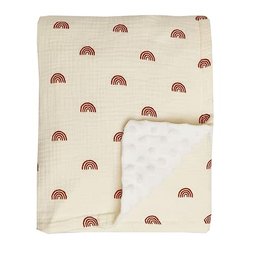 Baby Blanket Double Layer Muslin Cotton Toddler Thick Quilt Soft Neutral Receiving Blanket Rainbow Print 40x40 Inch