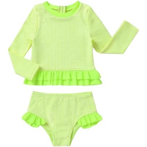 Baby Toddler Girls Swimsuits 2 Piece Long Sleeve Rash Guard Sun Production with Zipper