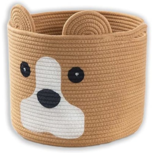 Dog Toy Storage Basket, Woven Cotton Rope Animal Storage Basket Bin for Kids, Baby Toys Basket, Dog Gifts for Dog Lovers - 12" L X 10" H, Khaki