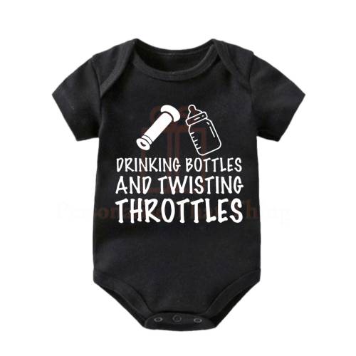 Drinking bottles and twisting throttles biker baby onesie