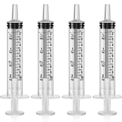Plutput 4 PCS Plastic Syringe 10 ml for Scientific Labs Measuring Syringe Tools Dispensing Multiple Uses