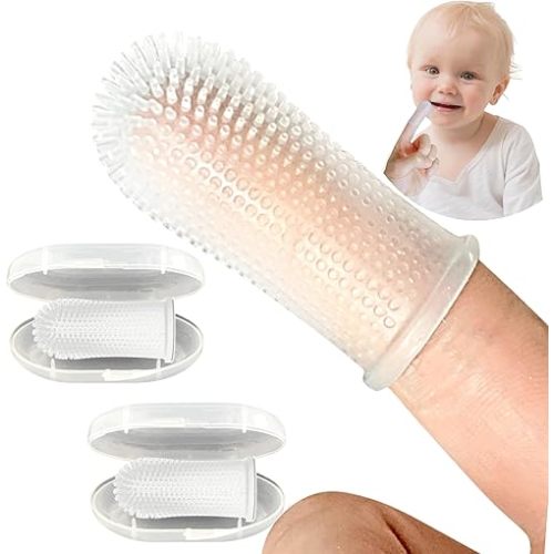 Itsy Bitsy Baby Toothbrush, Pediatrician Recommended, 360 Degree Bristle Silicone Baby Toothbrush 6 to 12 Months, and Toddler Toothbrushes 1-2, Set of 2 - Clear
