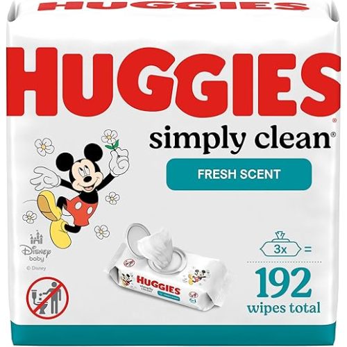 Huggies Simply Clean Fresh Scent Baby Wipes, 3 Flip-Top Packs of 64 (192 Wipes Total)