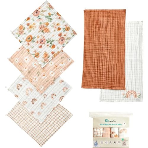 100% Cotton Muslin Baby Washcloths & Long Towels, 6 Pack