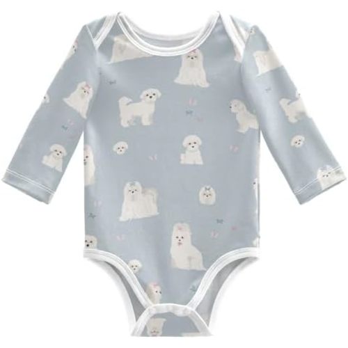 Wusikd Maltese Dogs Unisex Baby Bodysuit Cotton Different Poses Baby Long Sleeve Clothes 3 Months for Boys Girls