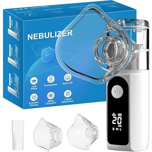 Portable Nebulizer for Adults and Kids with Smart LED Display, 3 Modes & Auto-Cleaning, Handheld Nebulizer for Home and Travel Use