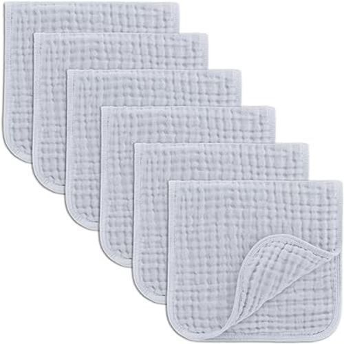 Muslin Burp Cloths 20" x 10", Ultra Absorbent 100% Cotton - 6 pk